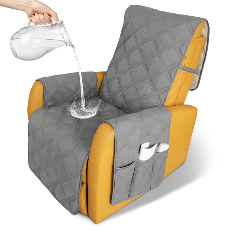 CHHKON Recliner Chair Covers Waterproof with Non-Slip Furniture Protector Sofa Slipcover for Children, Sofa Covers for Dogs (Gray, 23'') - Image 1